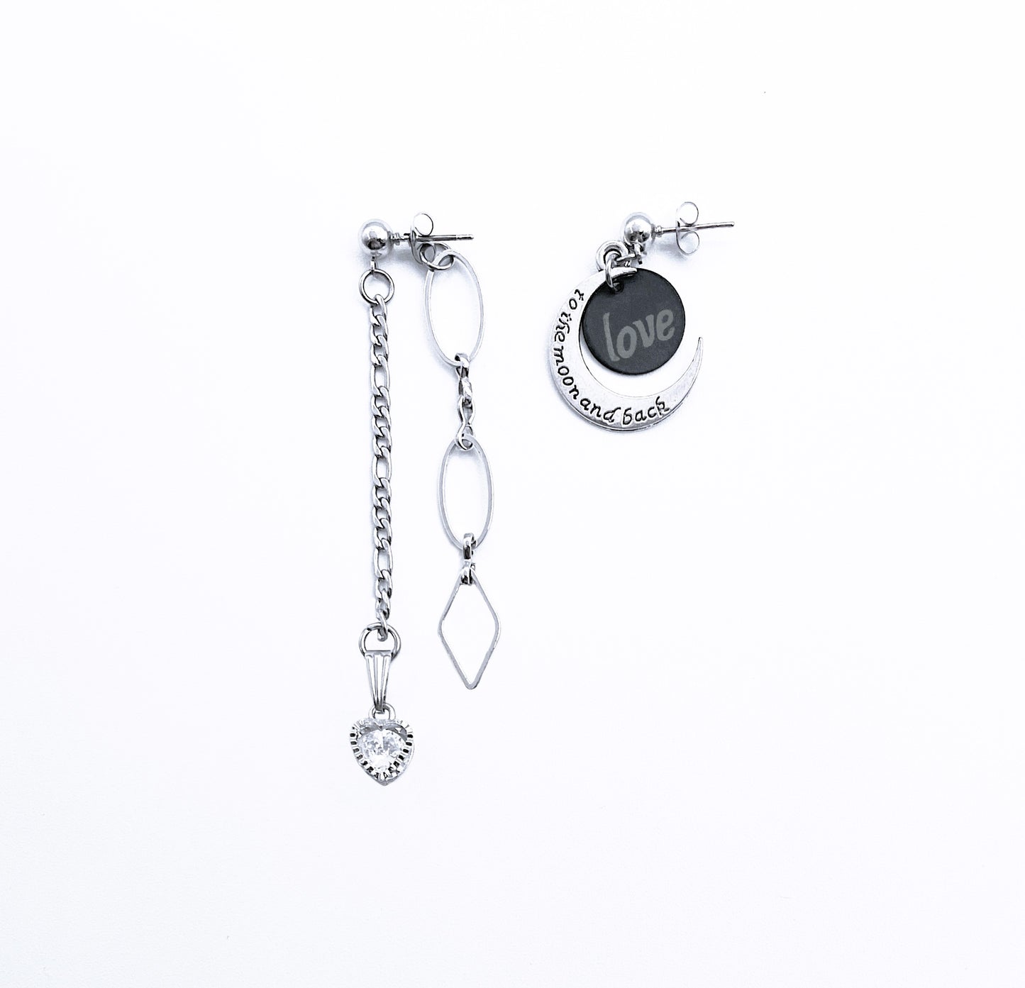 'Love Is...To The Moon And Back' Mismatched Earrings - Silver