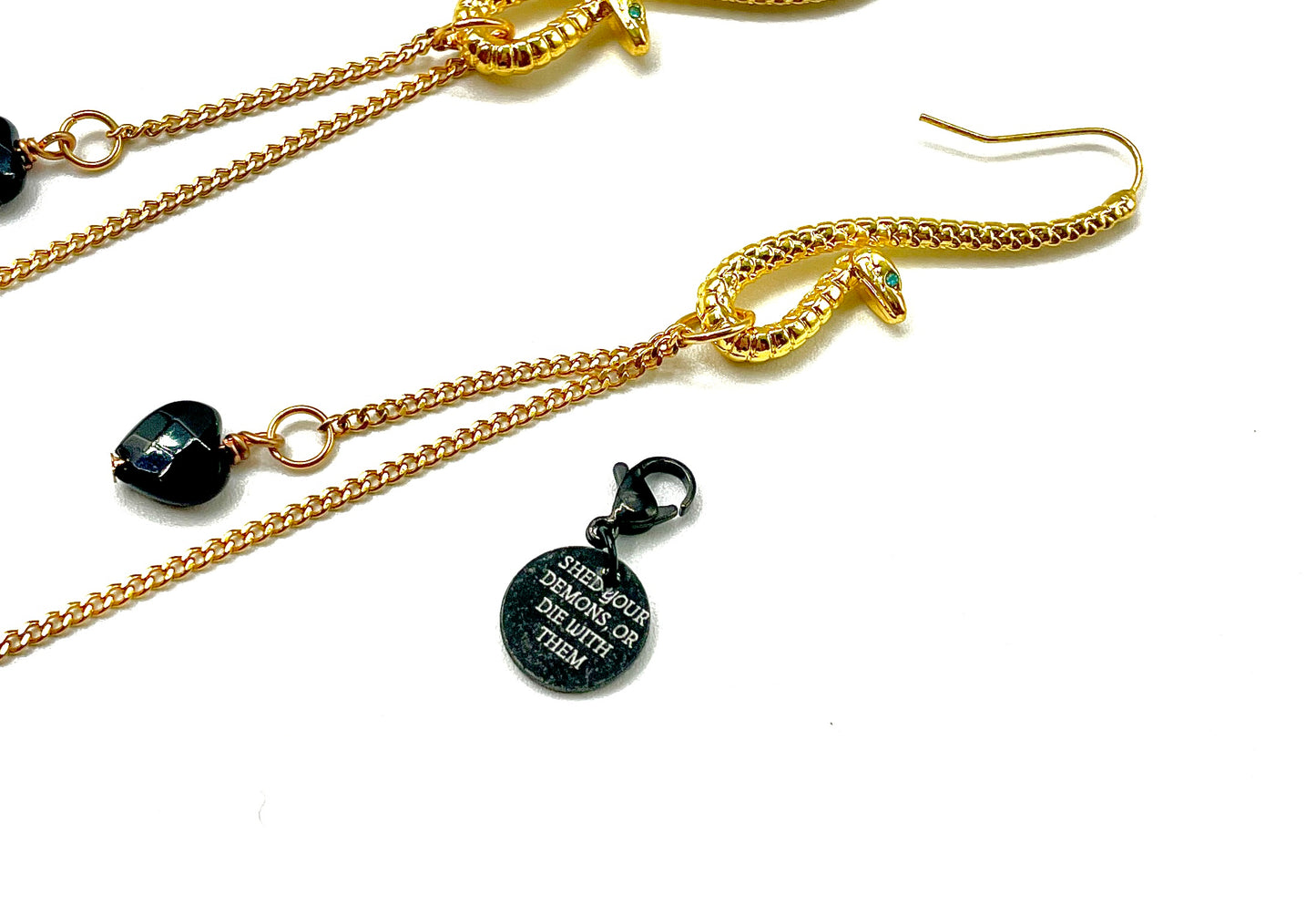 'Die' Earrings With Agate - Gold