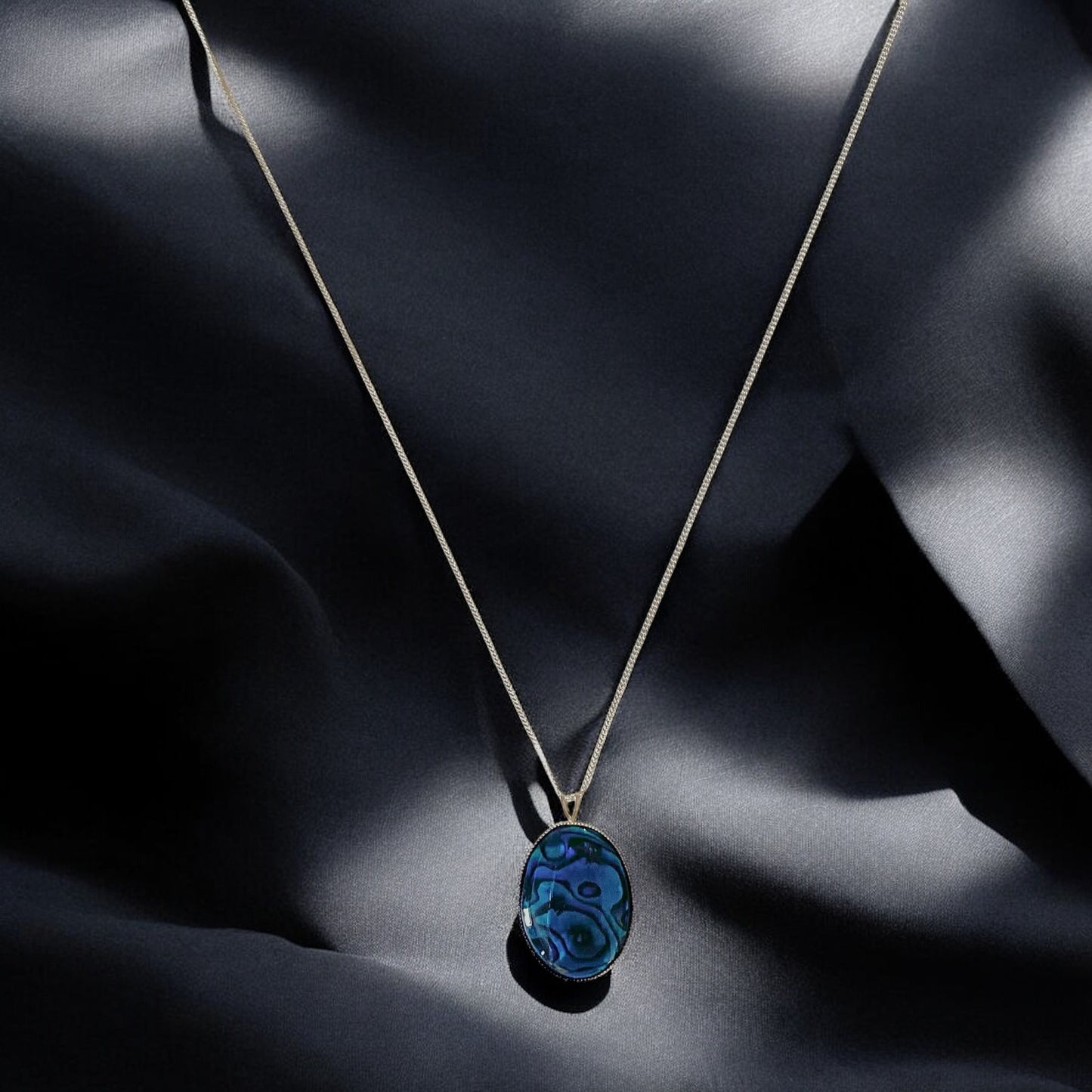 'Eclipse' Necklace With Blue Abalone - Silver