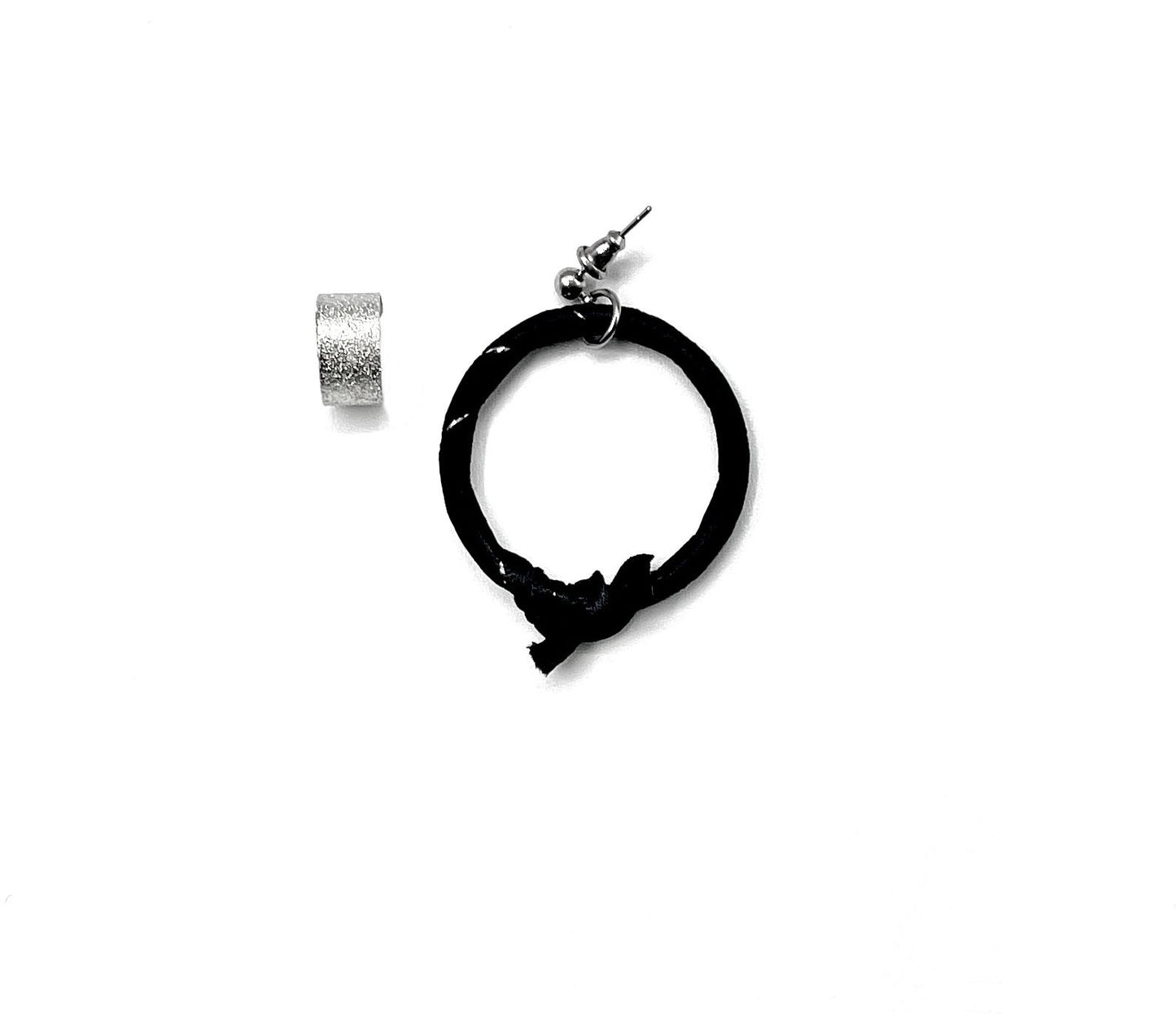 'Horror' Ear Cuff/Hoop Single Earring Set- Silver/Black