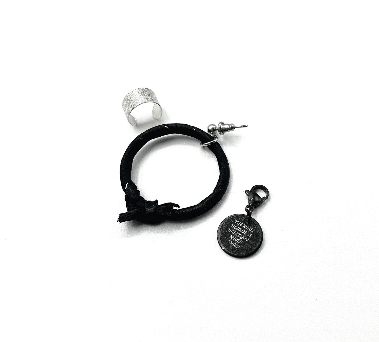 'Horror' Ear Cuff/Hoop Single Earring Set- Silver/Black