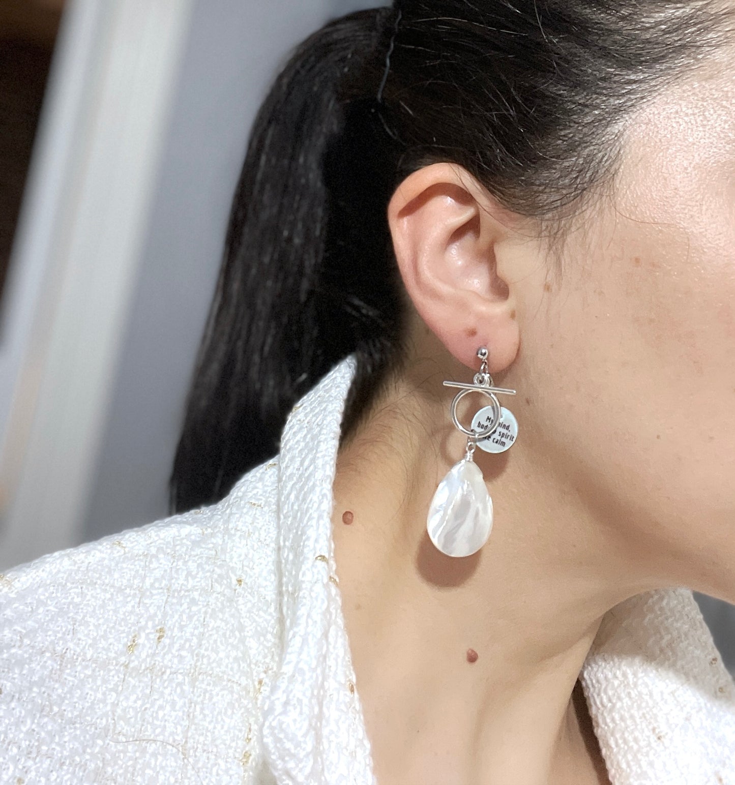 'Spirit' Earrings With Mother Of Pearl - Silver/Gold