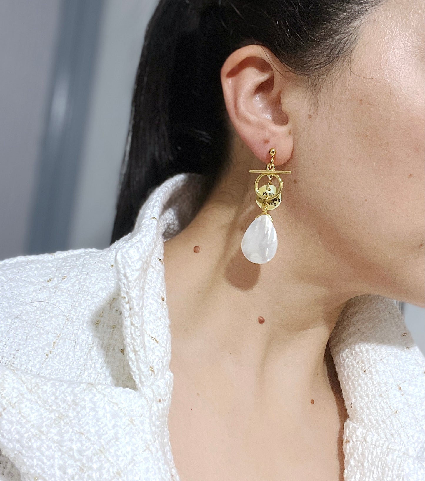 'Spirit' Earrings With Mother Of Pearl - Silver/Gold