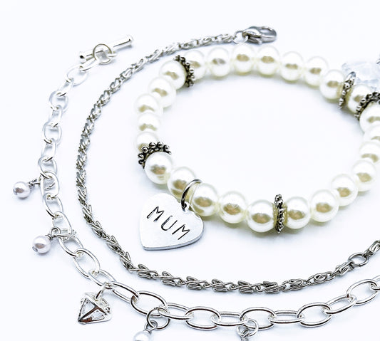 'Mum' Bracelet Stack-Silver