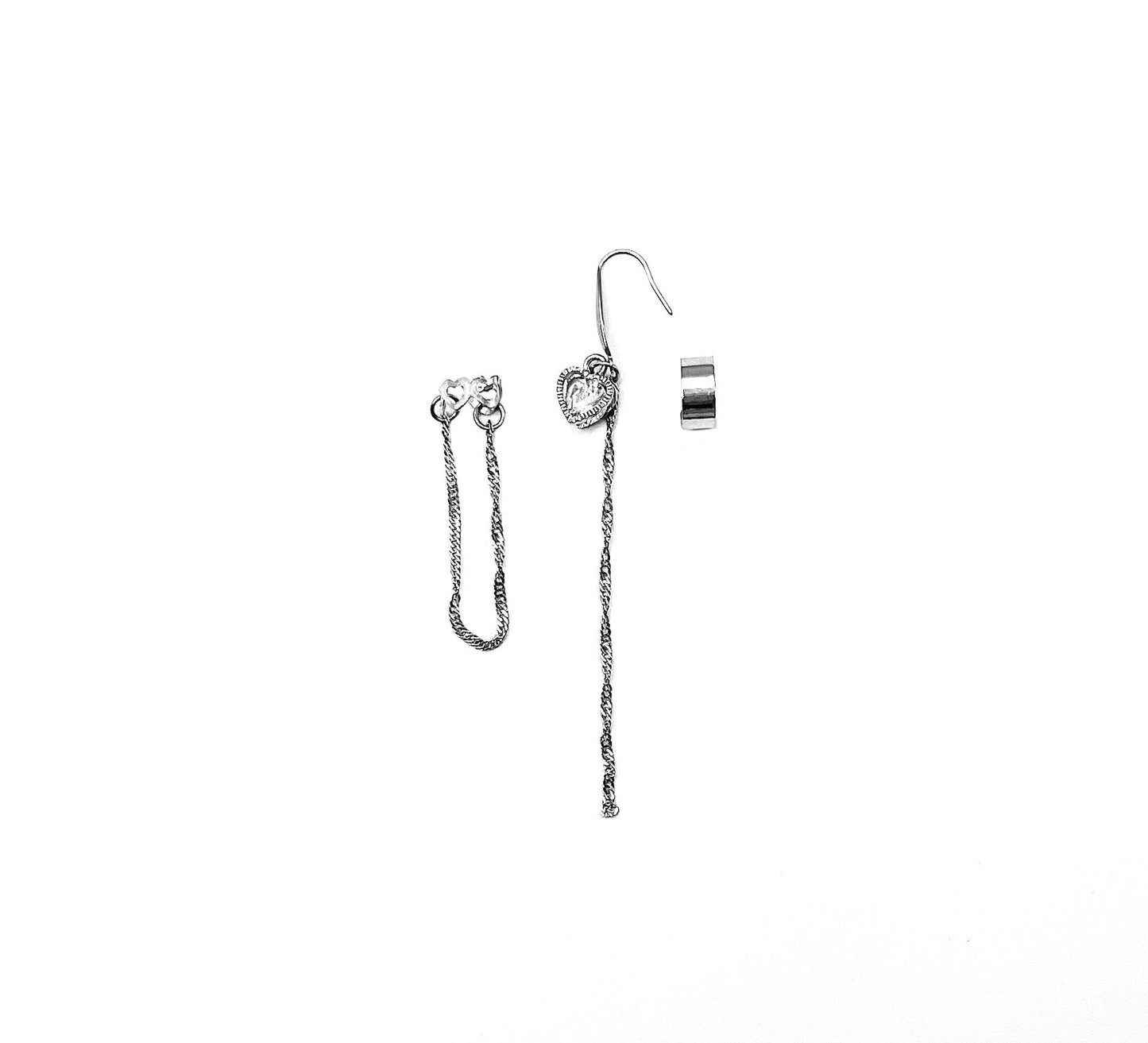 'Illusion' CZ Single Earring And Ear Cuff Set -Silver