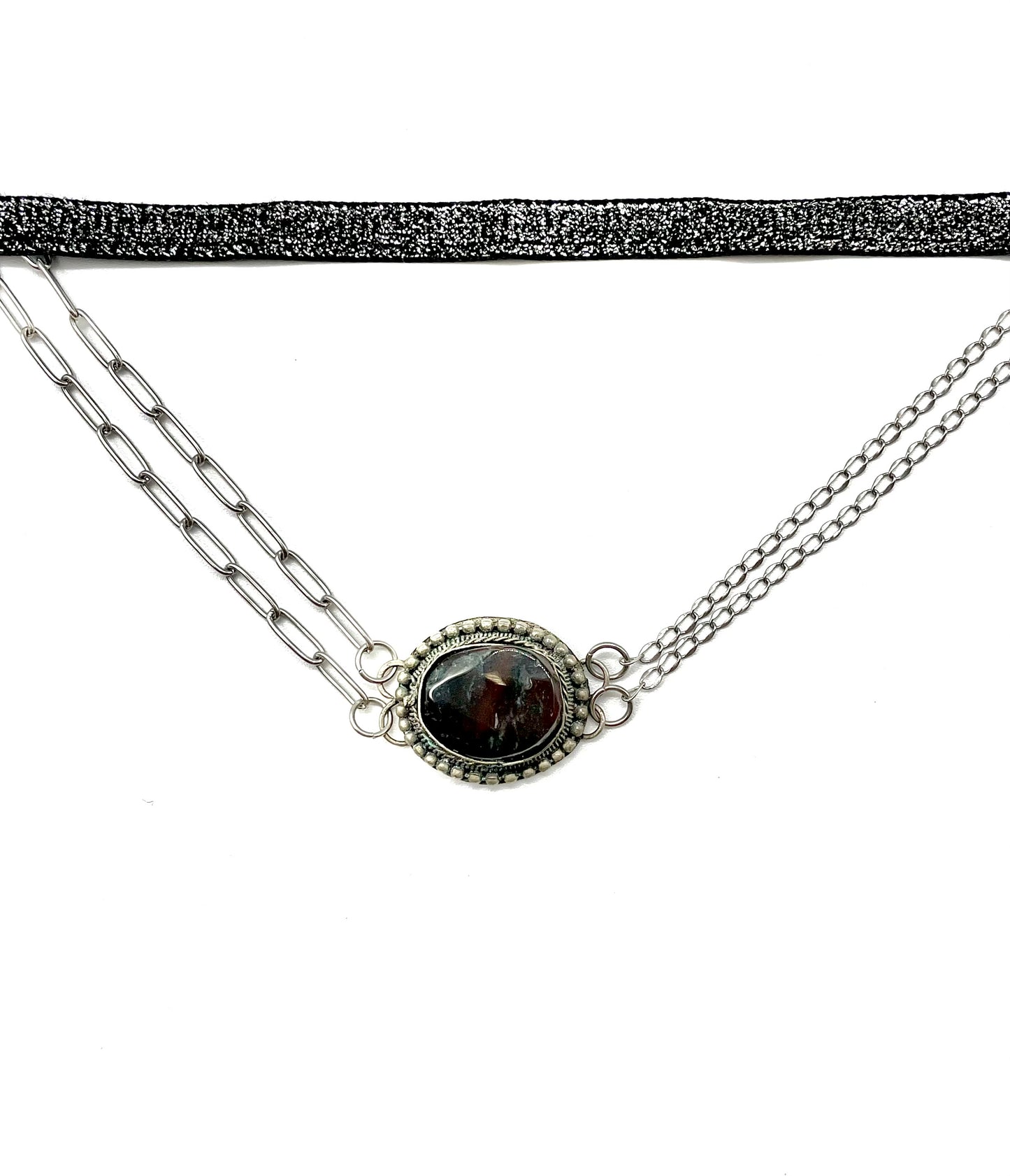 'Live' Necklace Stack With Black Chalcedony - Silver/Black
