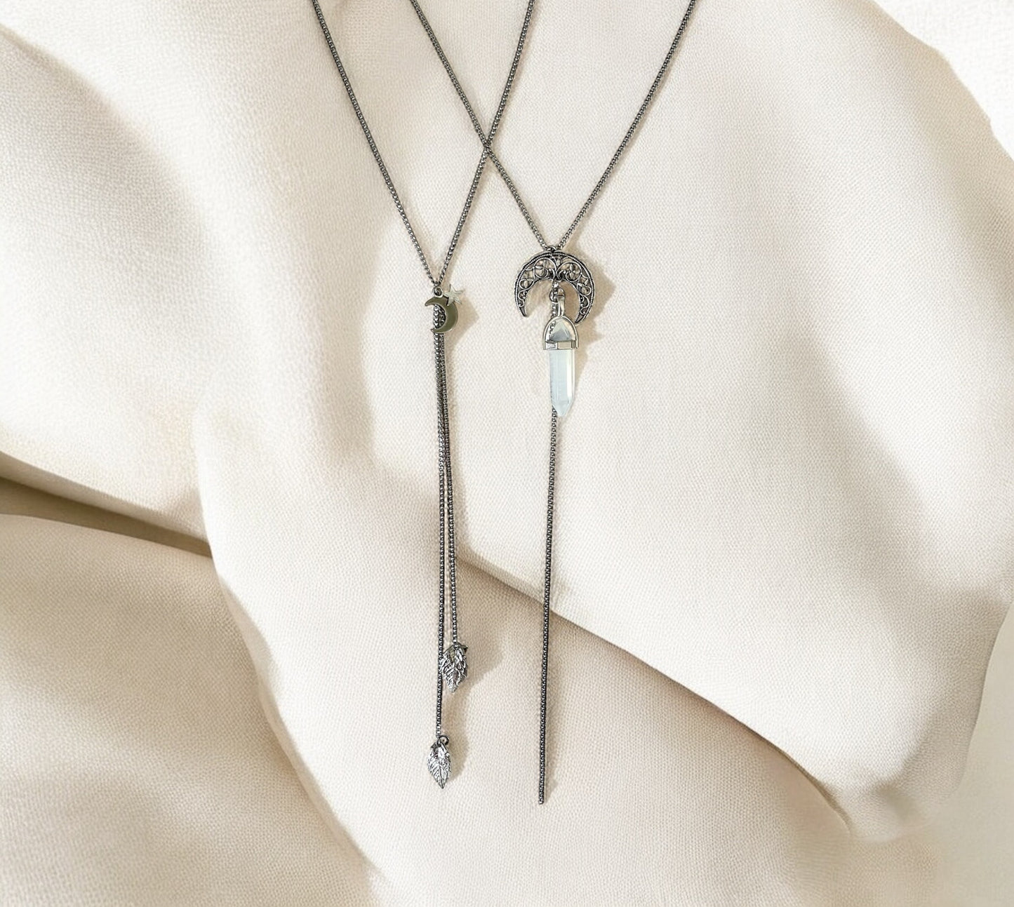 'Moonlit' Necklace Set With Opalite - Silver