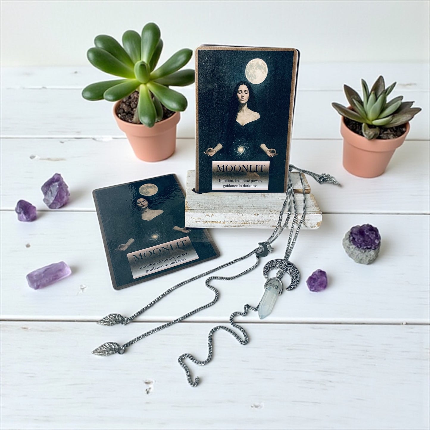 'Moonlit' Necklace Set With Opalite - Silver