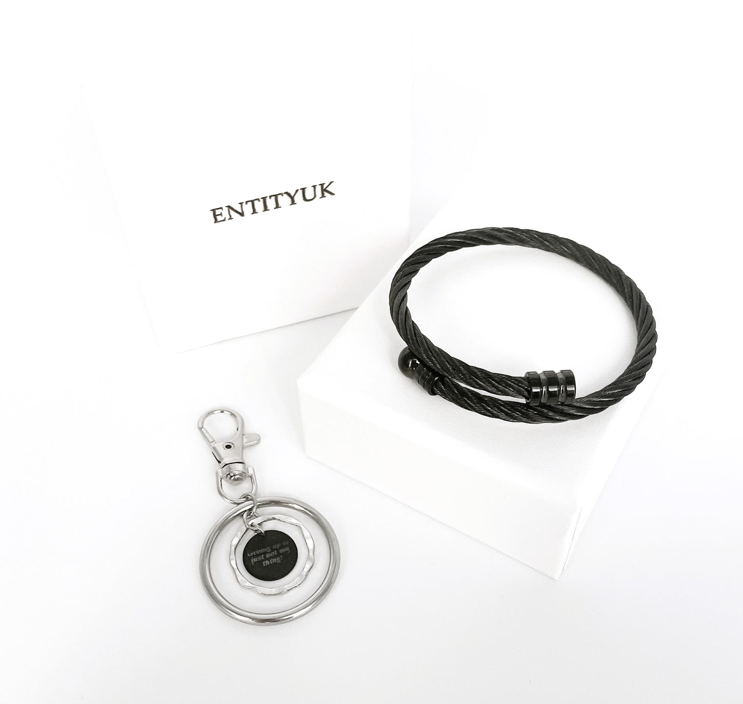 'My Thing' Wrap Bracelet + Keyring Set - Black