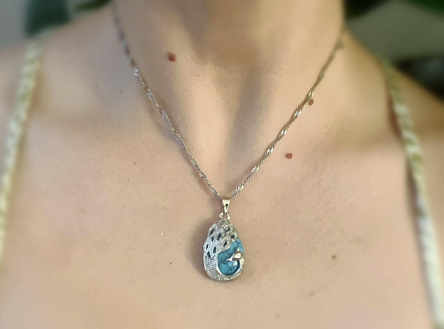 'Peacock' Necklace With Semi-Precious Turquoise-Silver