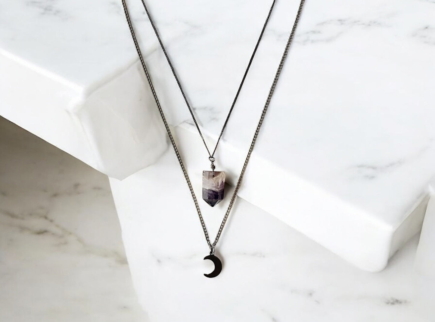 'Sanctuary' Necklace Set With Amethyst - Silver