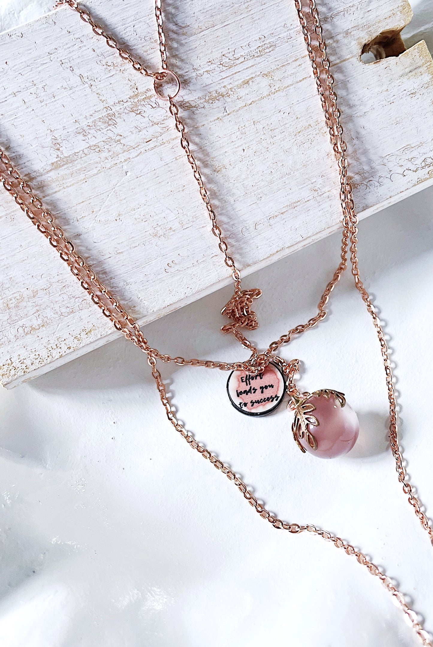 'Success' Layered Necklace - Rose Gold