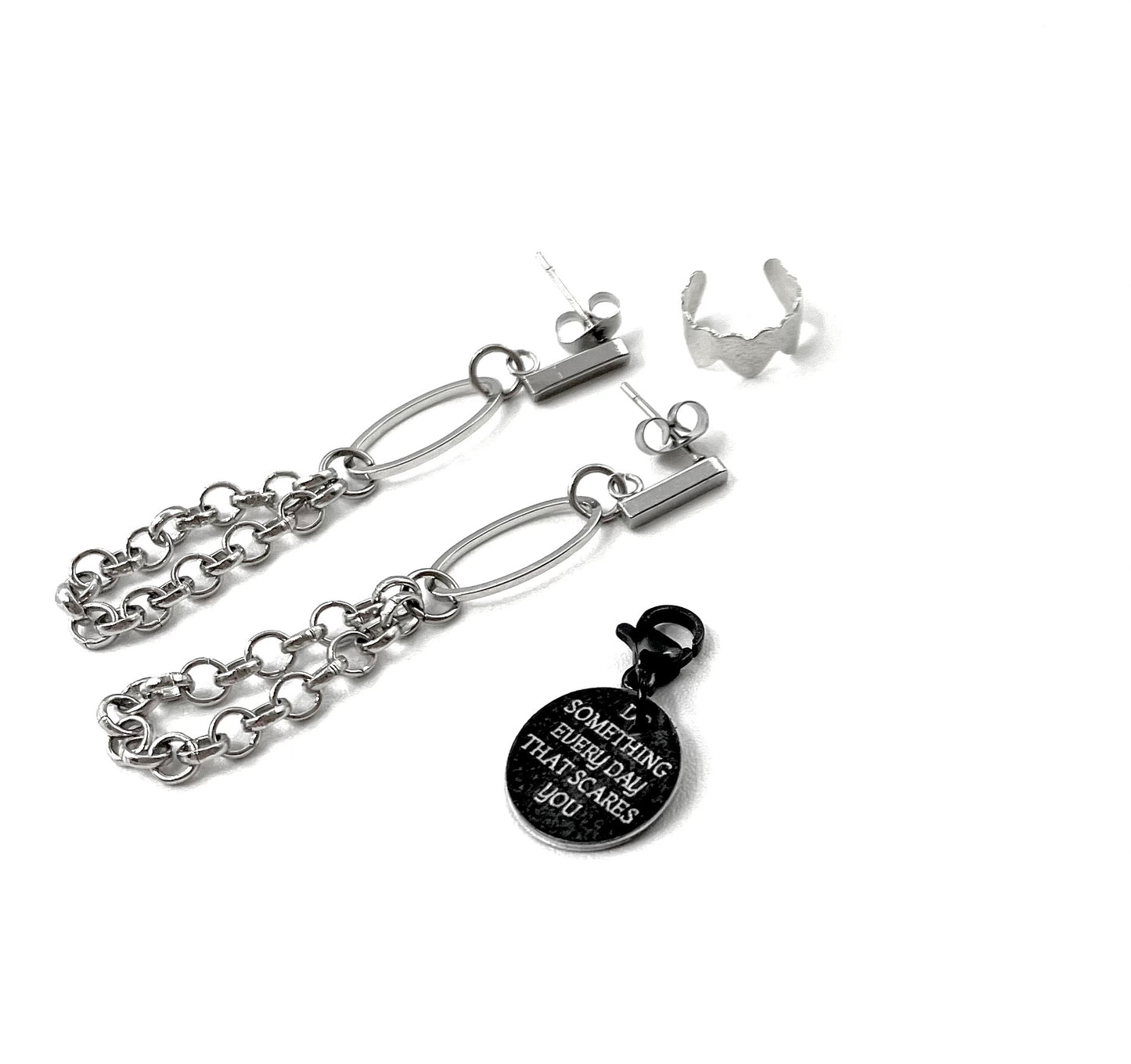 'The Scares' Earrings Set With Ear Cuff - Silver