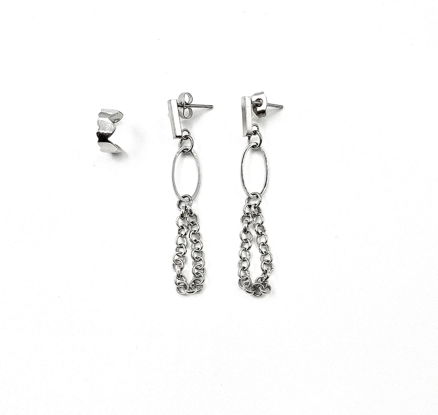 'The Scares' Earrings Set With Ear Cuff - Silver