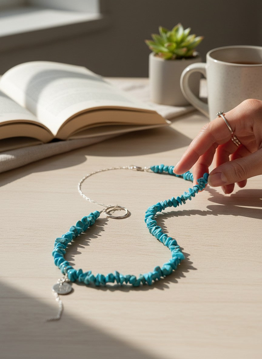 'Achieve' Necklace With Turquoise - Silver