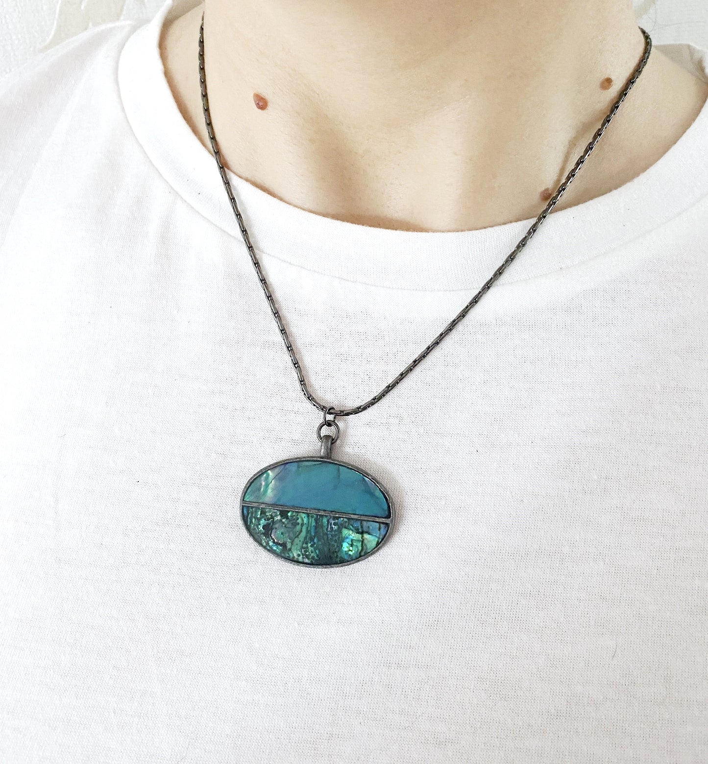 'Simple Things' Necklace With Paua Shell - Gunmetal