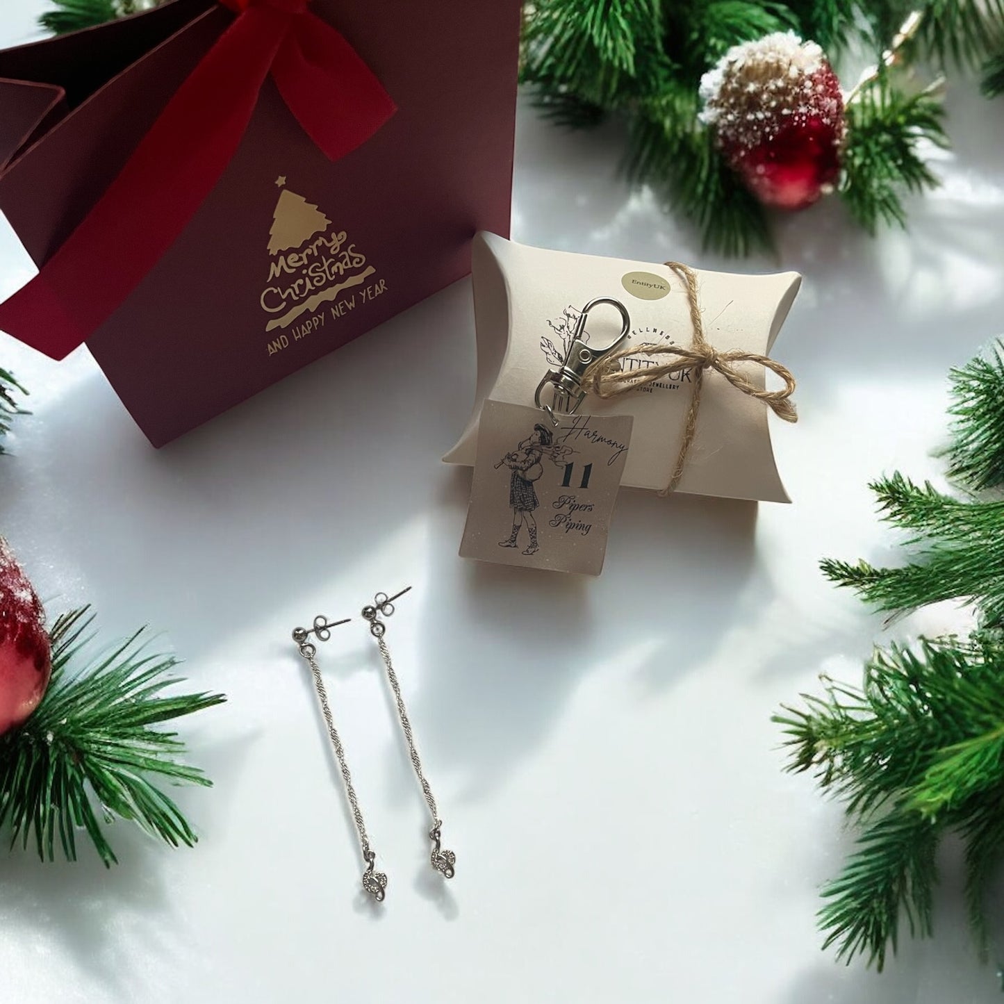 'Eleven Pipers Piping' Earrings - Silver