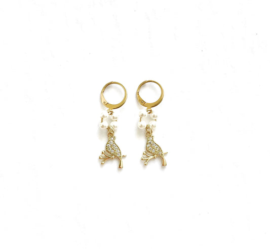 'Four Calling Birds' Earrings - Gold