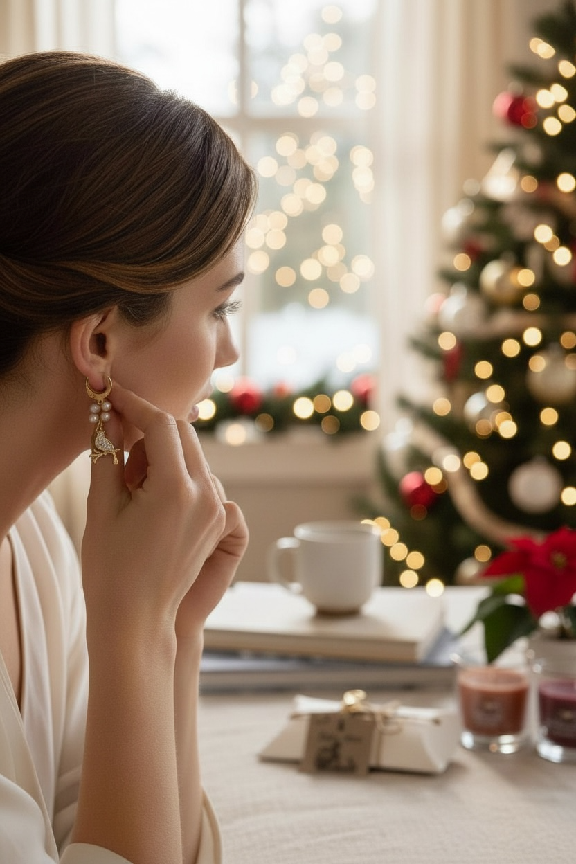 'Four Calling Birds' Earrings - Gold