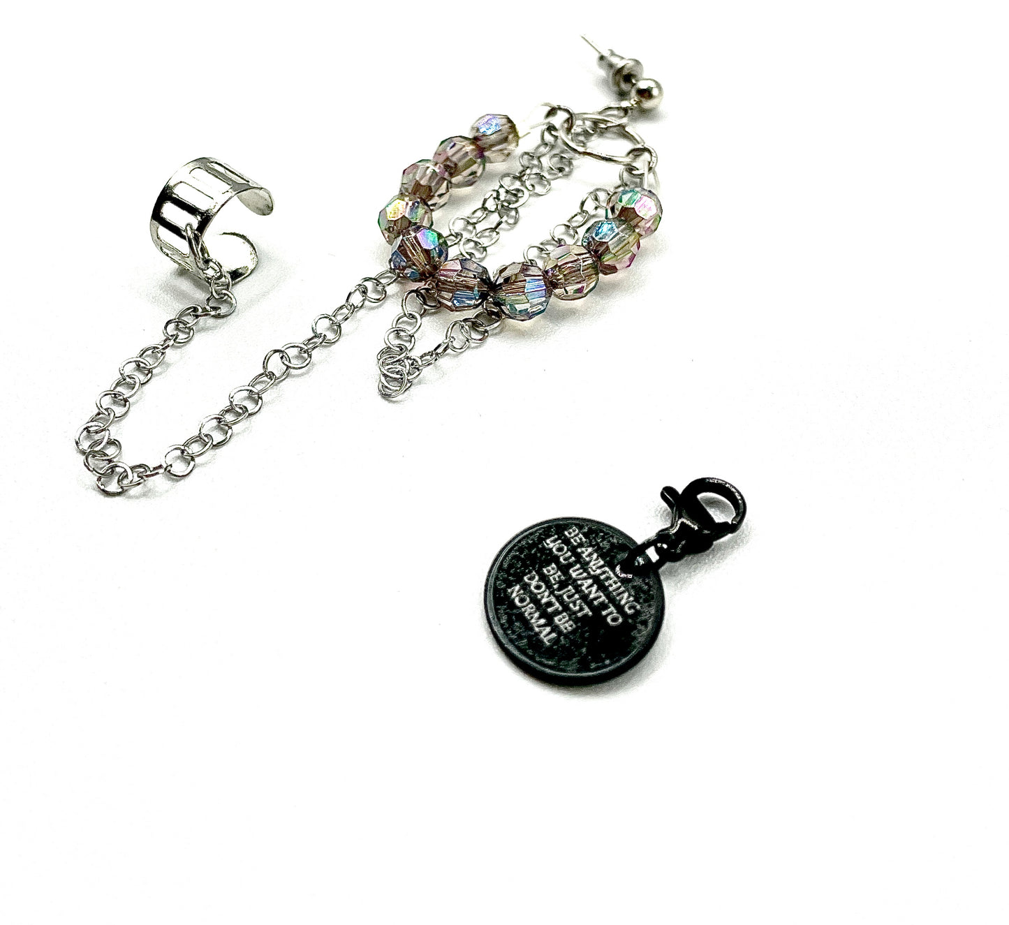 'Abnormal' Ear Cuff/ Beaded Single Earring Set - Silver