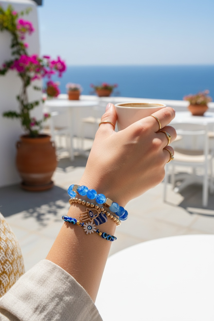 The Cleo Bracelet Stack | Gold & Blue