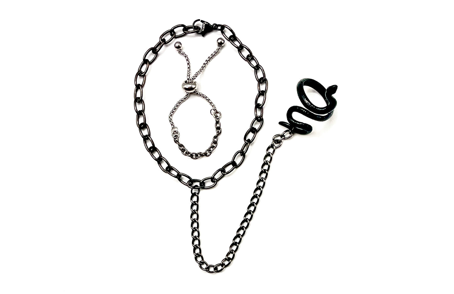 'Demons' Bracelet + Ring Set - Black/Silver