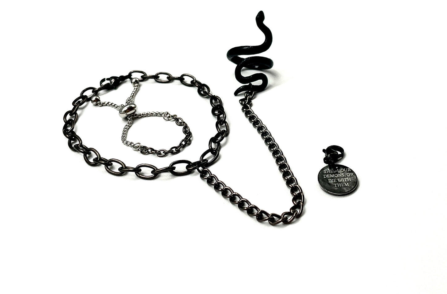 'Demons' Bracelet + Ring Set - Black/Silver