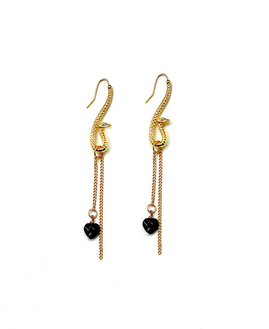 'Die' Earrings With Agate - Gold