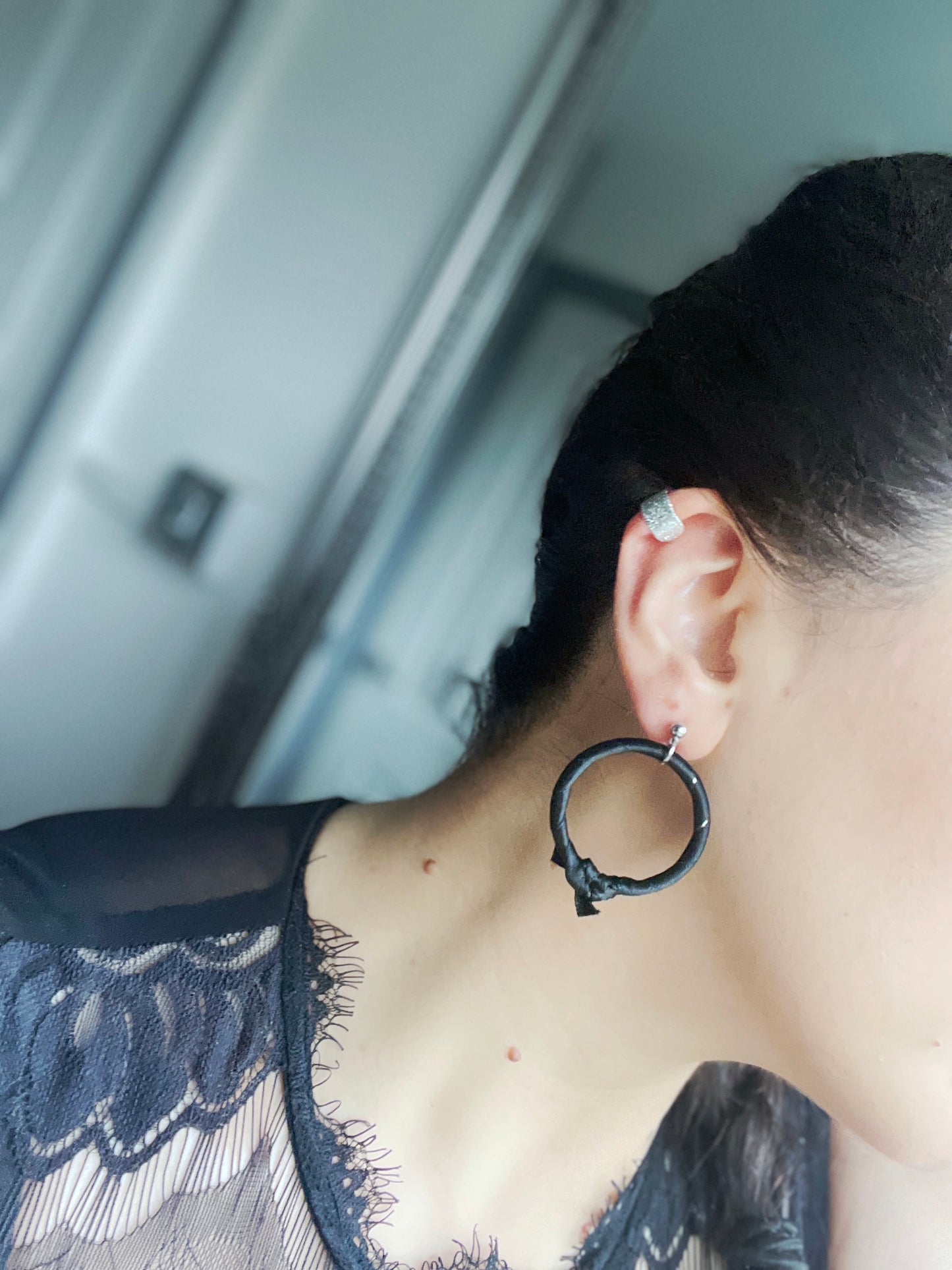 'Horror' Ear Cuff/Hoop Single Earring Set- Silver/Black