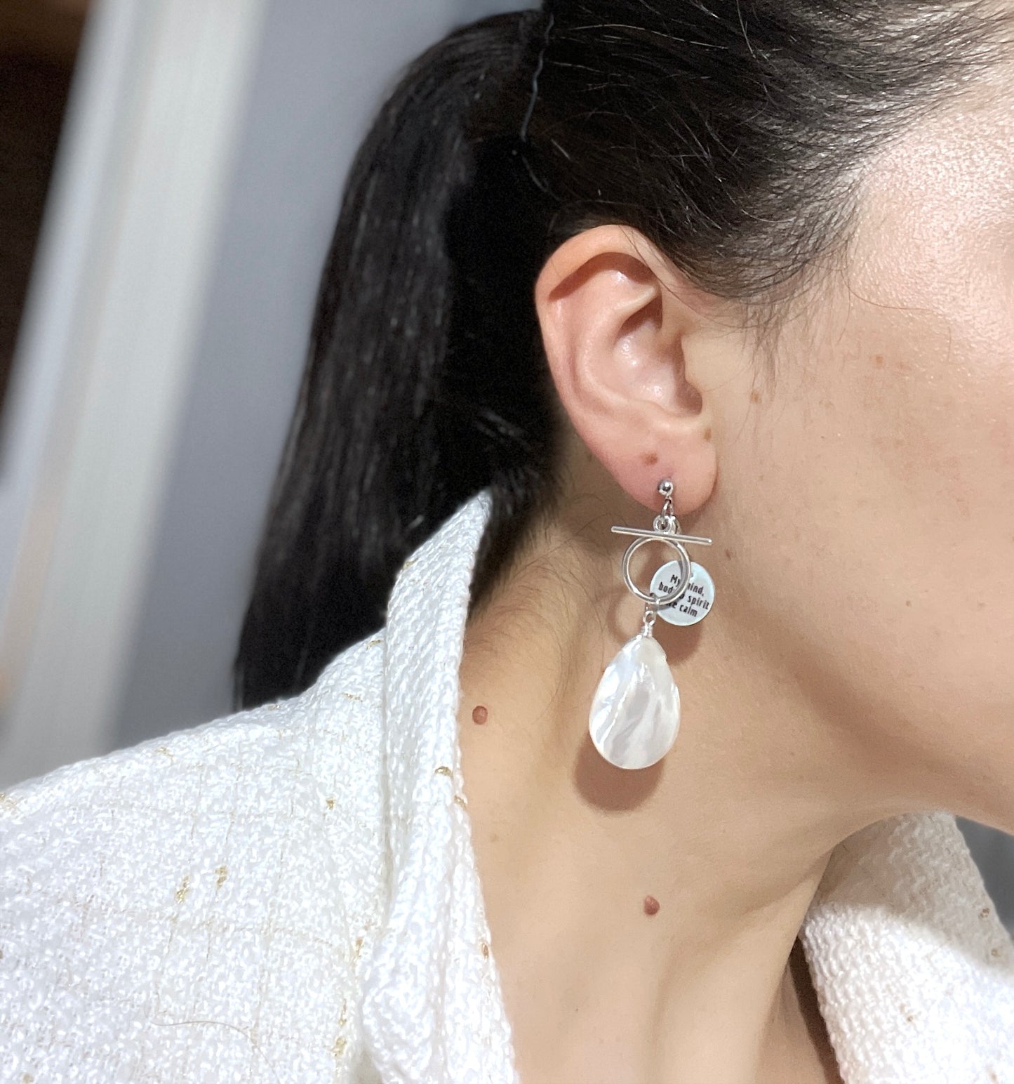 'Spirit' Earrings With Semi-Precious Mother Of Pearl-Silver/Gold