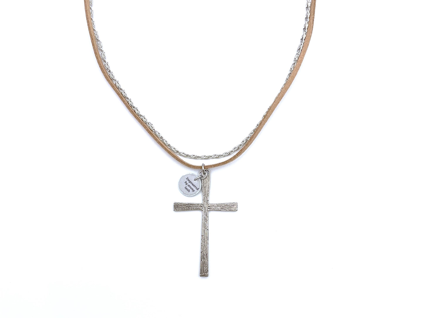 'Empowered' Layered Necklace - Silver/Suede