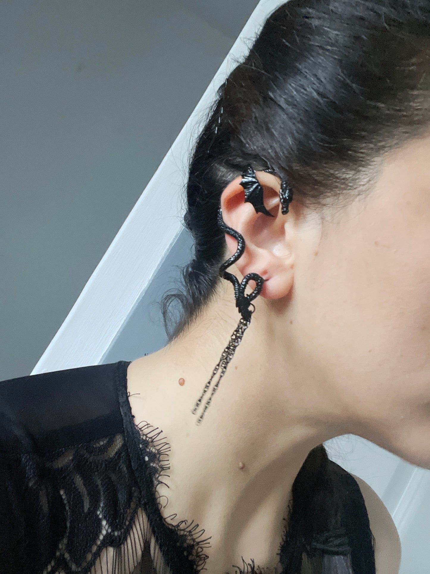 'Life Or Death' Dragon Single Ear Cuff - Black