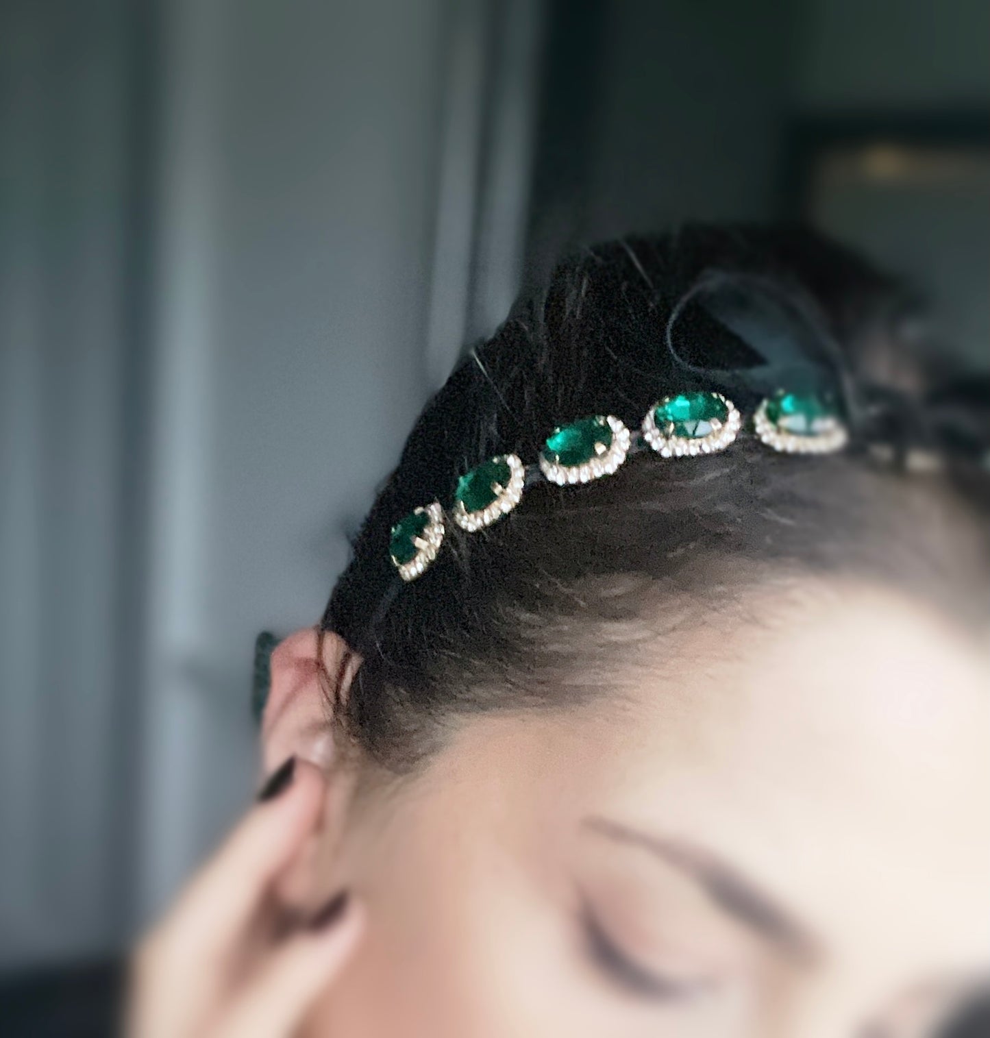 'Magical' CZ Emerald Hairband - Green/Black