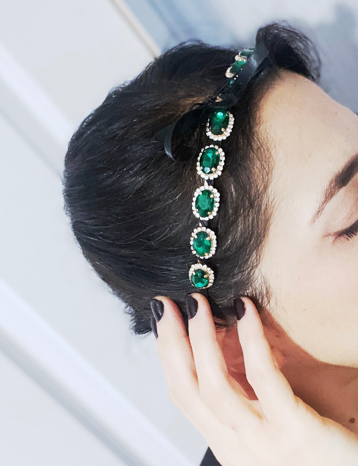 'Magical' CZ Emerald Hairband - Green/Black