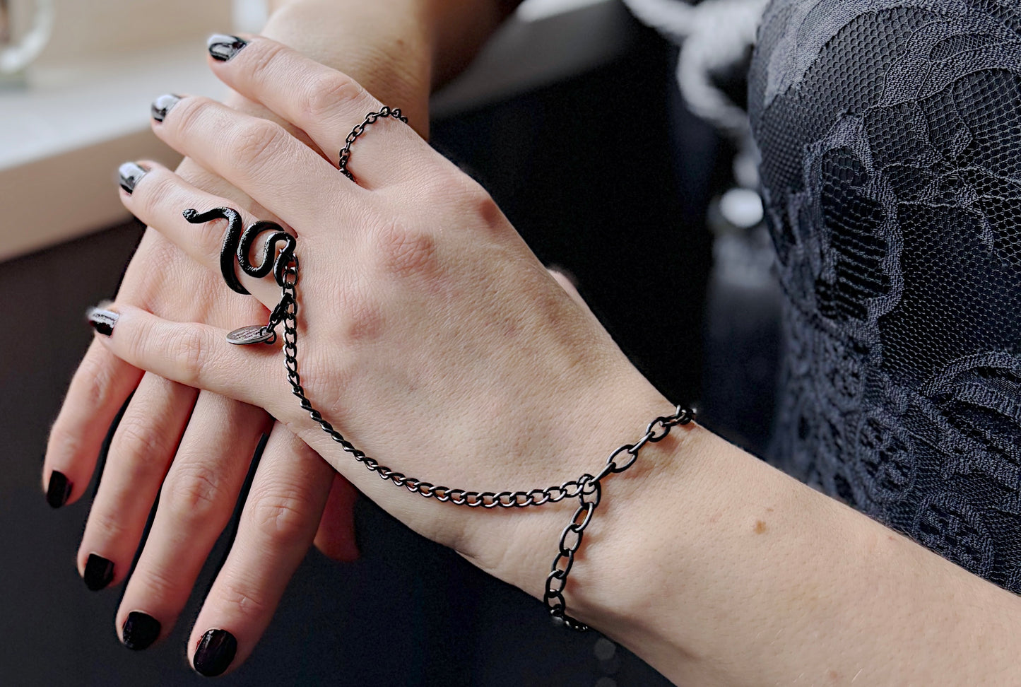 'Demons' Bracelet + Ring Set - Black/Silver