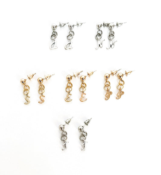 Drop Earrings With Initial Charms-Silver/Gold