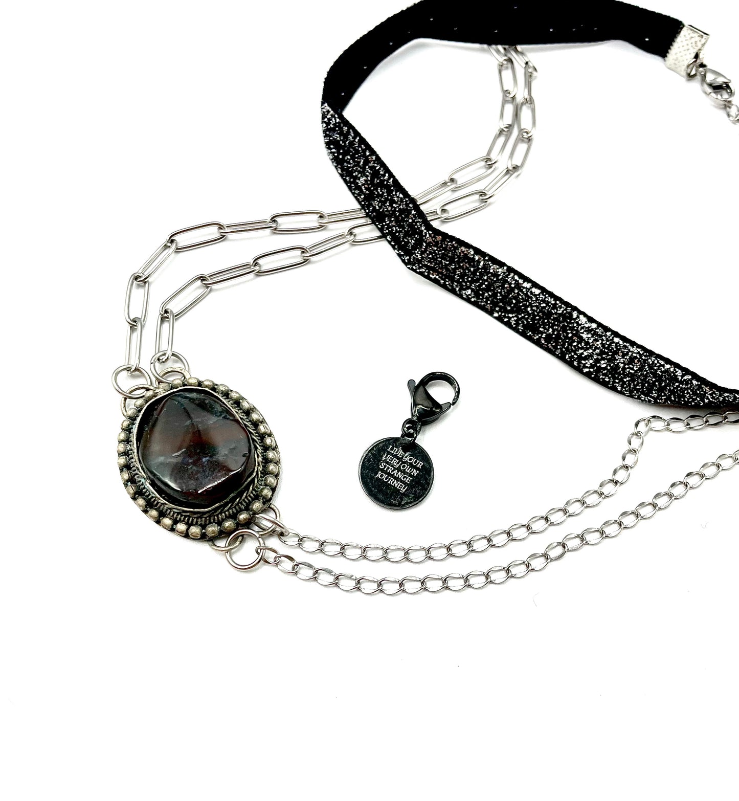 'Live' Necklace Stack With Black Chalcedony - Silver/Black
