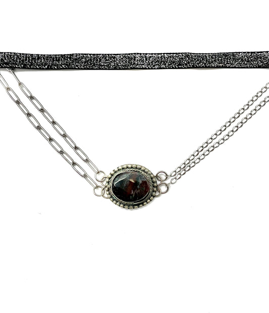 'Live' Necklace Stack With Black Chalcedony - Silver/Black