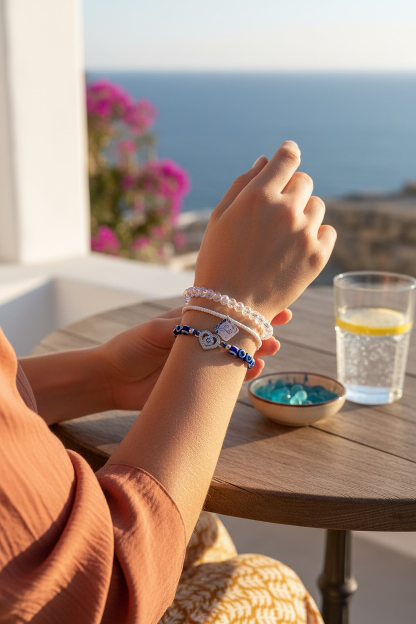 The Mykonos Bracelet Stack | Silver, Blue & White