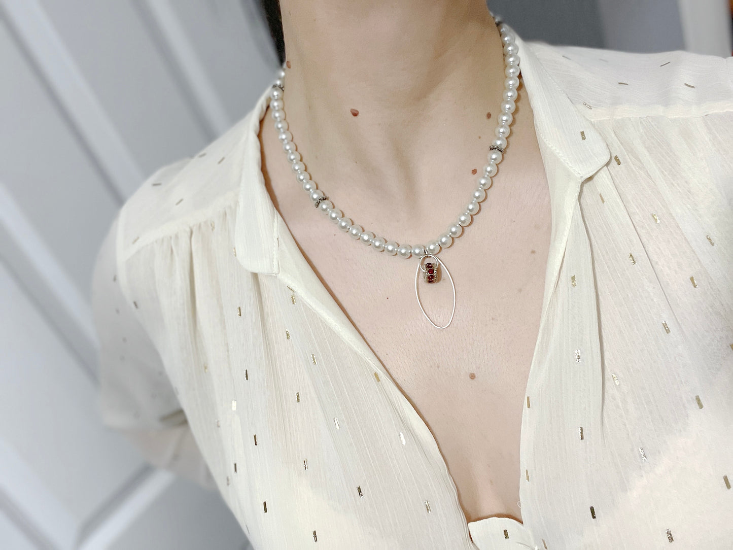 'Spectacular' Pearl/Swarovski® Crystals Necklace - Silver