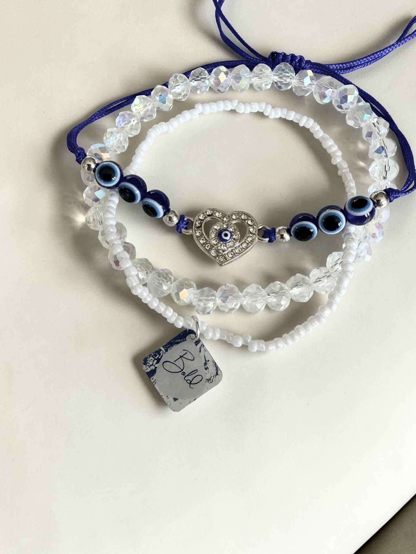 The Mykonos Bracelet Stack | Silver, Blue & White