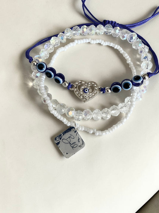 The Mykonos Bracelet Stack | Silver, Blue & White
