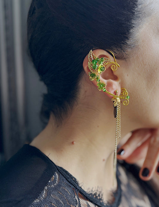 'The Nymph' Beaded Ear Cuff/Single Earring Set -Gold