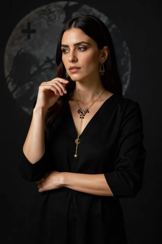 'Veil' Necklace Set With Agate - Gold
