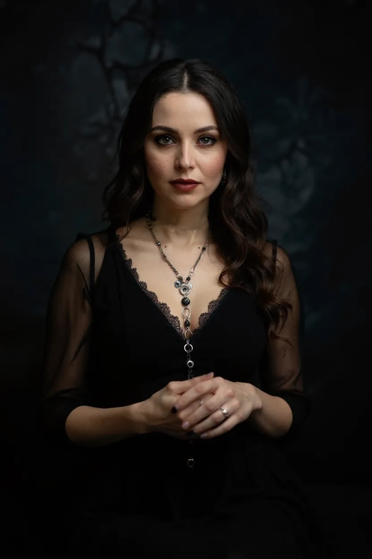 'Whisper' Necklace With Onyx - Gunmetal
