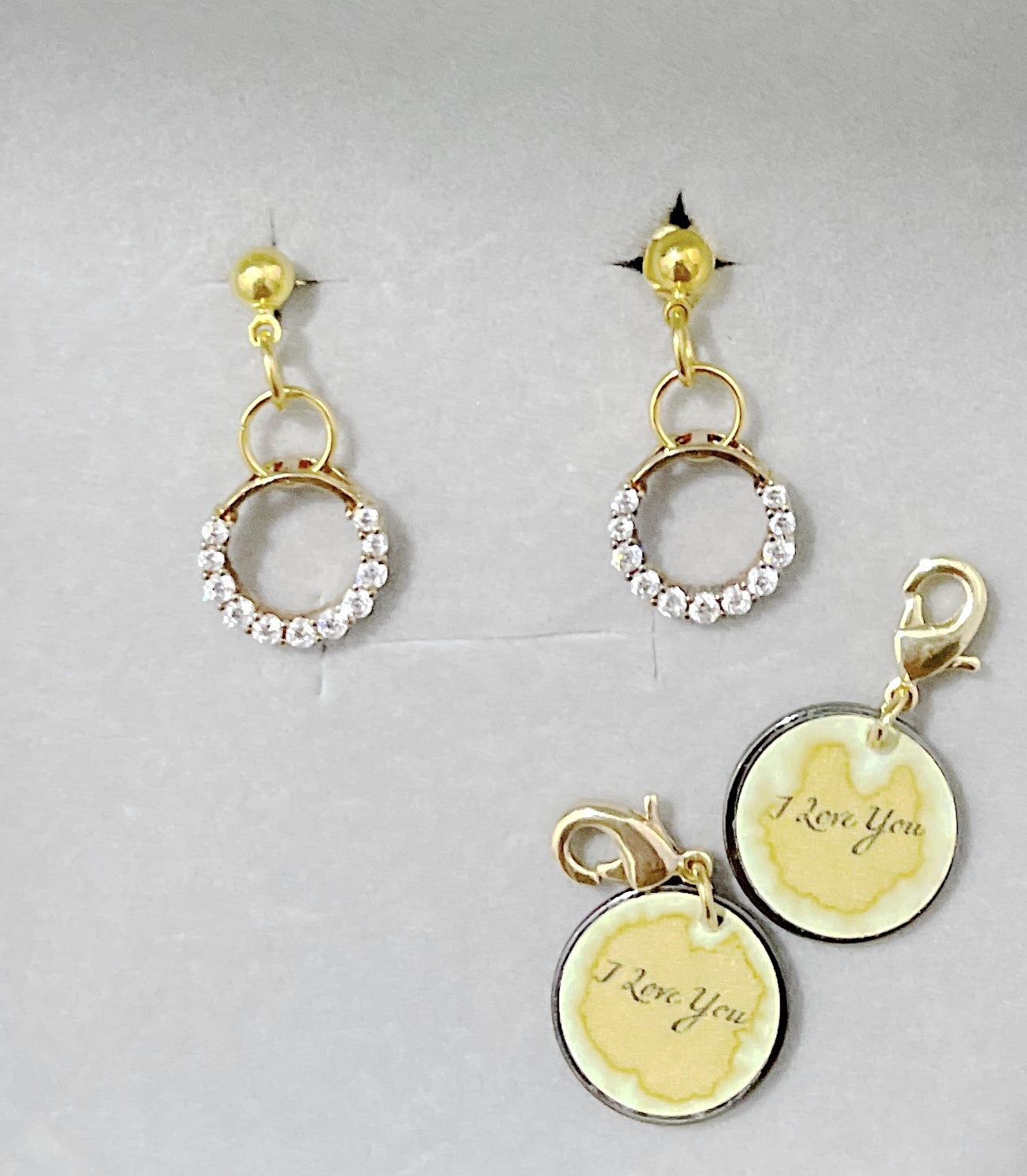 'I Love You' Earrings With CZ Crystals - Gold